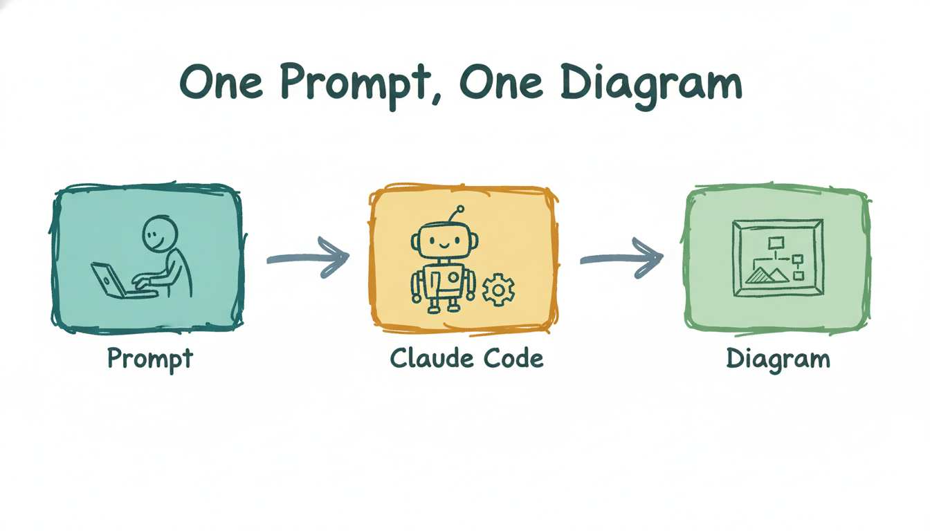 A hand-drawn-style diagram generated by Claude Code from a single prompt