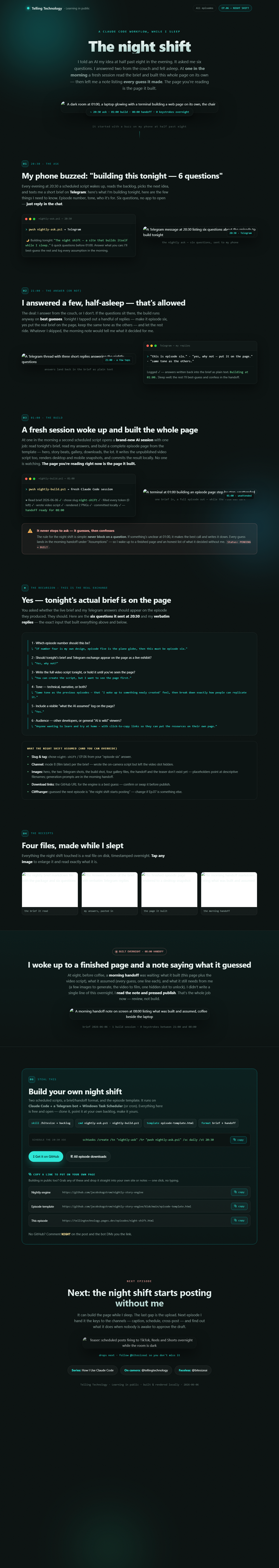 The finished episode page rendered to a desktop snapshot