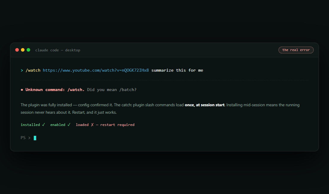 Claude Code replying Unknown command: /watch. Did you mean /batch?