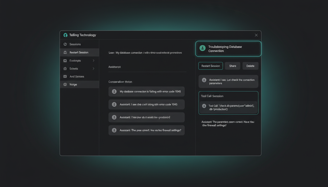 The AI dashboard session drawer showing three buttons — Resume in terminal, Copy resume cmd, Load full conversation — above a fully loaded, parsed Claude Code conversation with visible tool calls, house aurora-teal style
