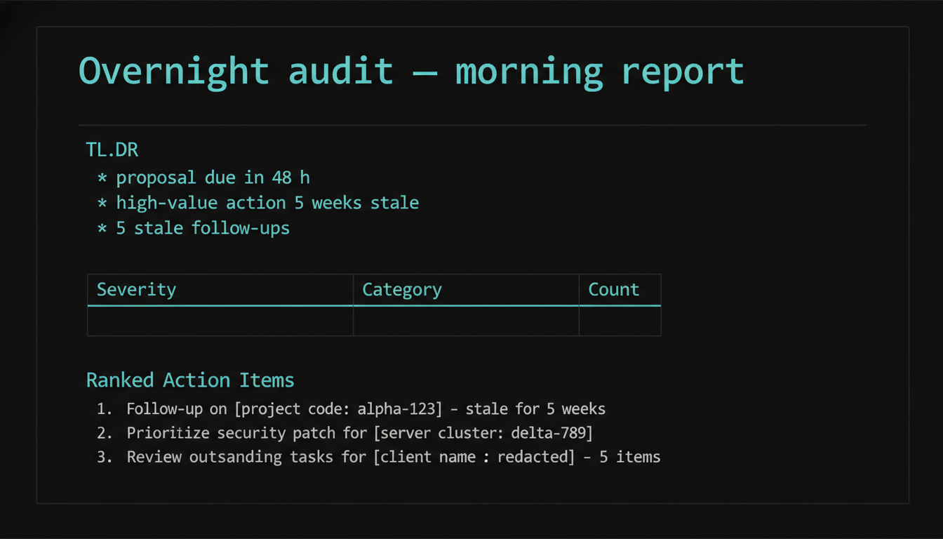 The morning report TL;DR: dated header above a handful of summary bullets