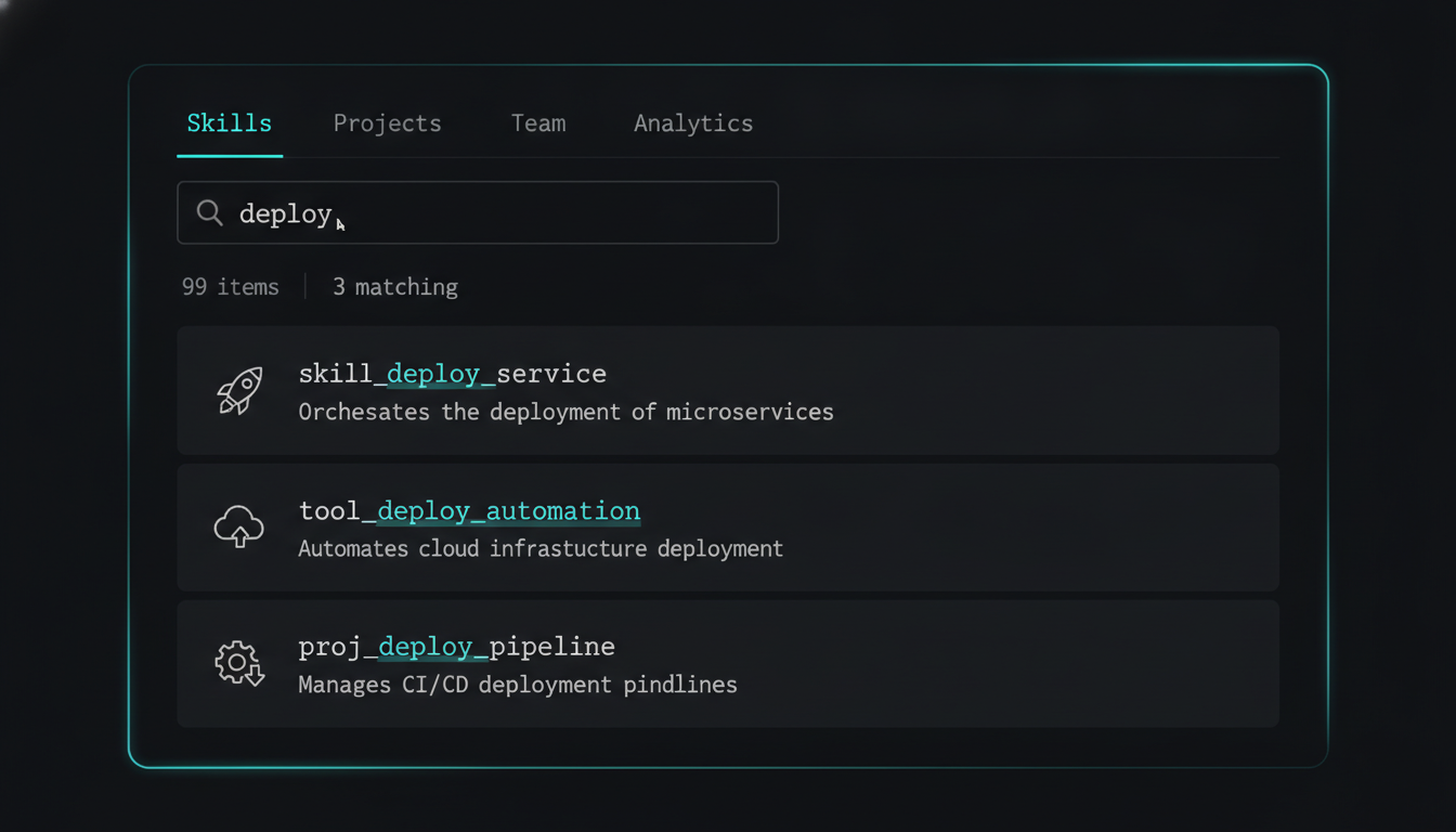 Live search filtering the skills list.