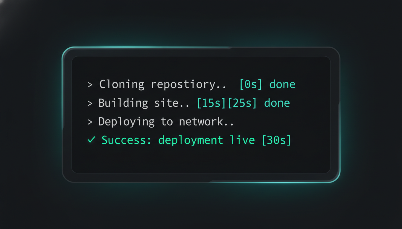 A Cloudflare Pages build log showing clone, build and deploy stages triggered by a push.