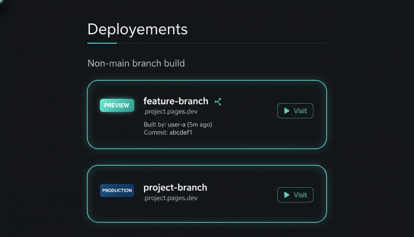 A Cloudflare Pages preview deployment on a branch with its own unique pages.dev URL, before it reaches production.