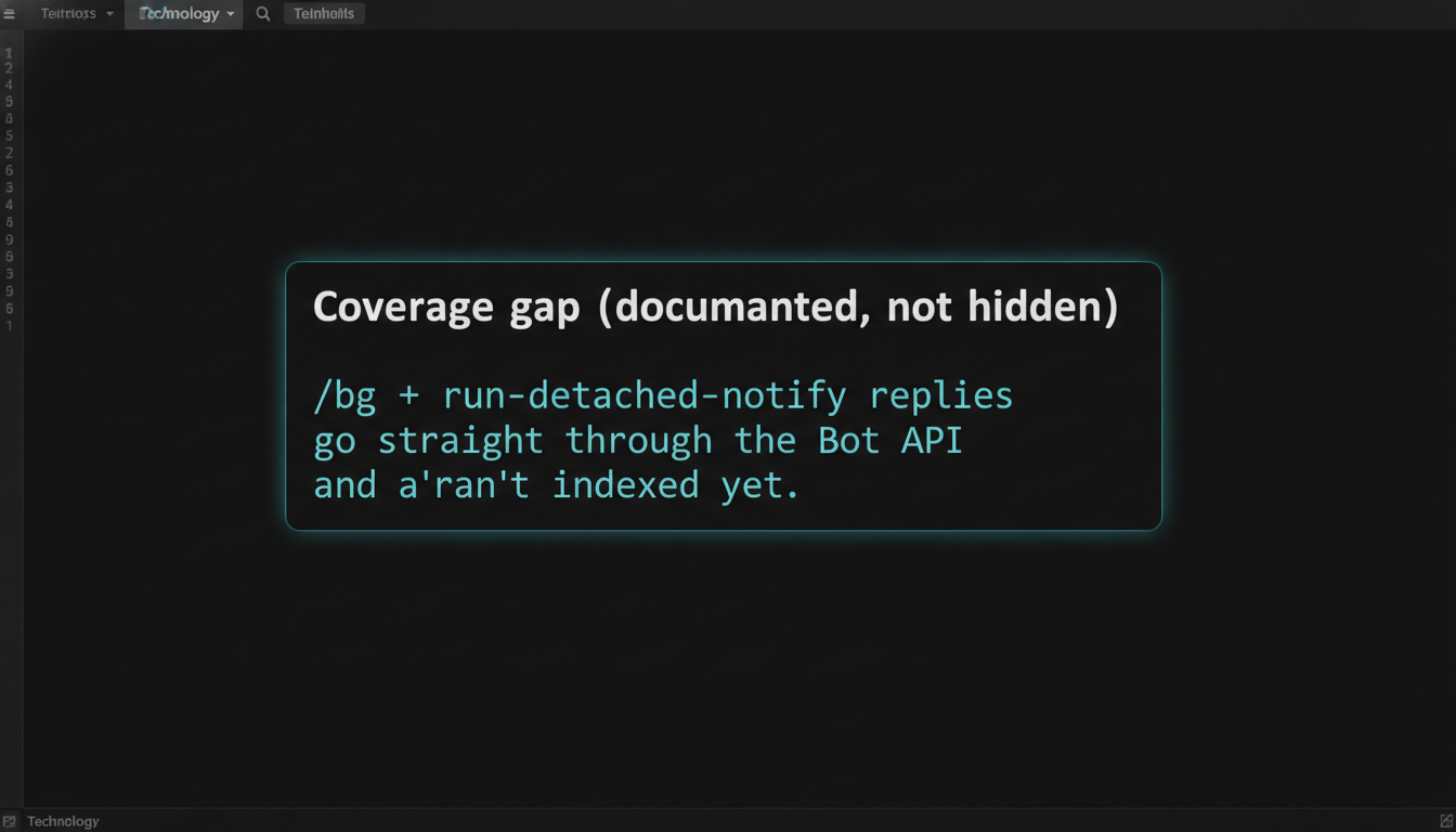 A documented coverage-gap note: direct Bot API replies aren't indexed yet, so reactions on them show as message text unavailable.